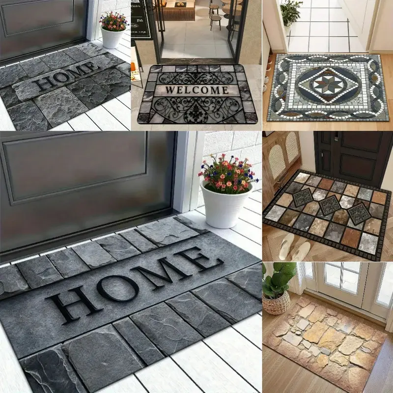 'Modern Slate Pattern Design Welcome Door Mat Non Slip Rug for Indoor Outdoor Use Patio Balcony Living Room Bedroom Floor Carpet'