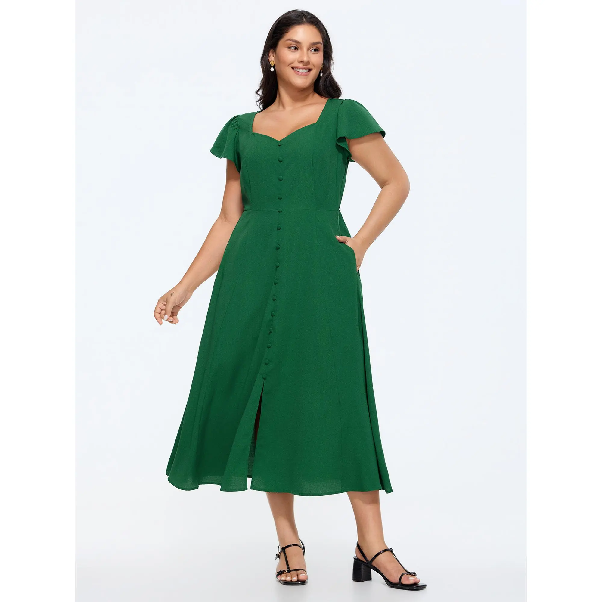 BLOOMCHIC Women's Plus Size Polyester Sweetheart Neckline Button Detail Maxi Dress [M-6X] - 2026 Summer Swimweek Vibes, Smooth Garment Fabric, Spotlight Deal,Summerfinds