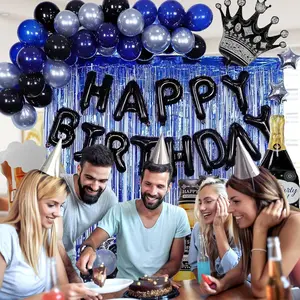 94Pcs Blue and Black Happy Birthday Decorations for Men,Birthday Decorations with Banner, Fringe Curtains,Foil Balloons, Balloon Kits for 21st,25th 27th 30th 35th 40 50 60th Birthday Decorations - Home Improvement.