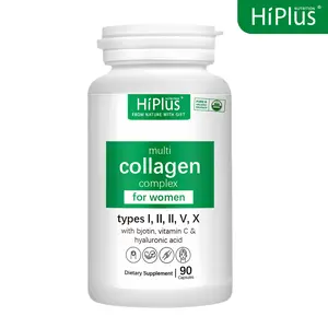 HiPlus Multi-Collagen Peptide Capsules for Women - Natural Edible Healthy Beauty Supplement, Premium Hydrolyzed Formula with Hyaluronic Acid, Biotin, Vitamin C - Supports Skin, Hair, Nails - 1-Month Supply Colagen