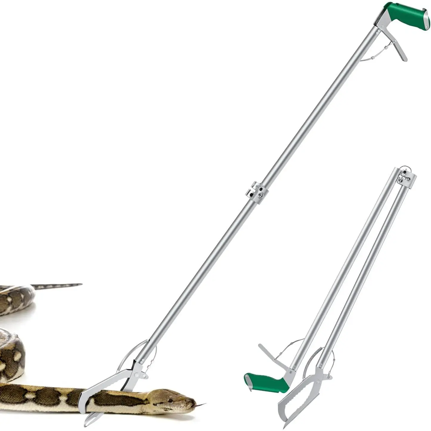78" Snake Tongs Collapsible Grabber, Professional Reptile Snake Catcher Wide Jaw Handling Tool, Stainless Steel Snake Hook