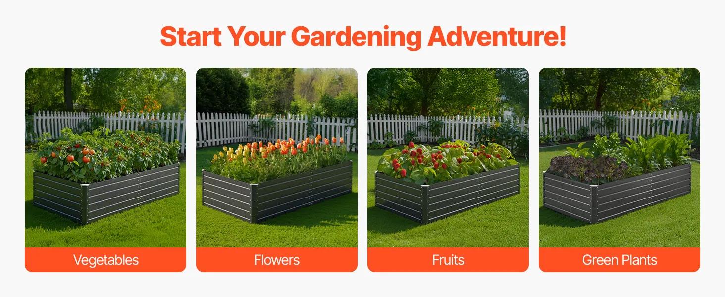 VEVOR Metal Raised Garden Bed, 6.7 x 3 x 1.5 ft Outdoor Galvalume Planter Garden Box, Open Bottom Design, Large Planter Raised Bed for Growing Vegetables, Flowers, Herbs, and Succulents, Gray