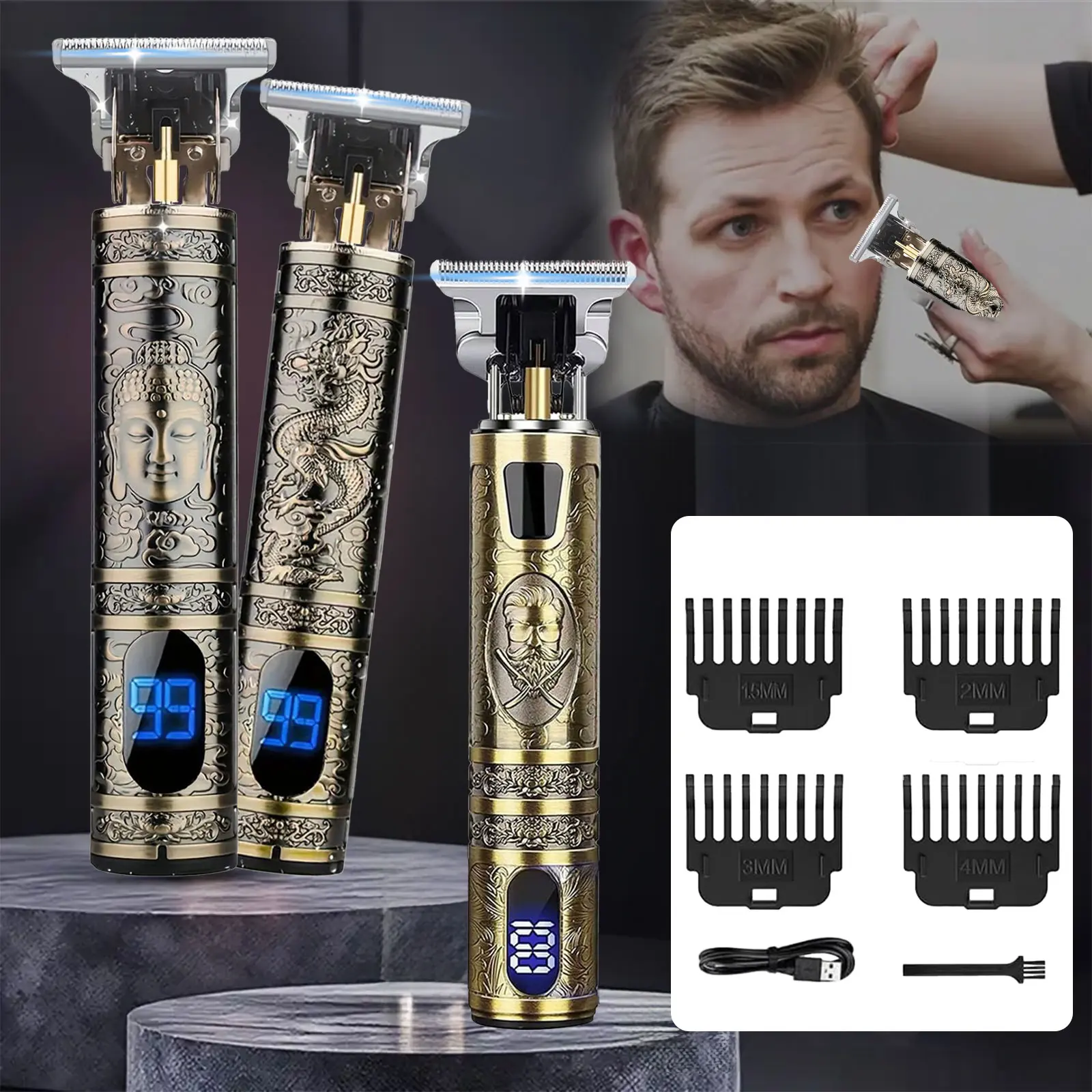 Professional hair clippers, equipped with a precision T-shaped blade and LCD display, USB rechargeable men's trimmer, suitable for men's daily grooming, perfect as a Father's Day or Valentine's Day gift. Barber Haircut Kit Barber Set