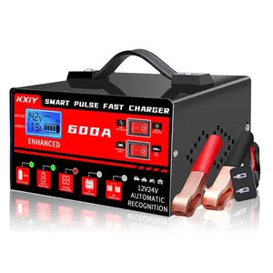 12V&24V Auto Battery Charger with LCD Display Intelligent Universal Pulse Charge & Auto Stop - Fast Charging Pulse Repair, Temperature Compensation, Overvoltage/Overheat/Short Circuit/Reverse Polarity Protection Heavy Duty Portable Charger