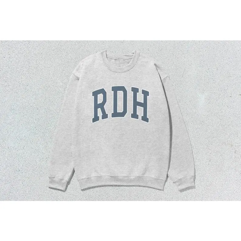 RDH Sweatshirt Registered Dental Hygienist Collegiate Crewneck Sweater Unisex Grey