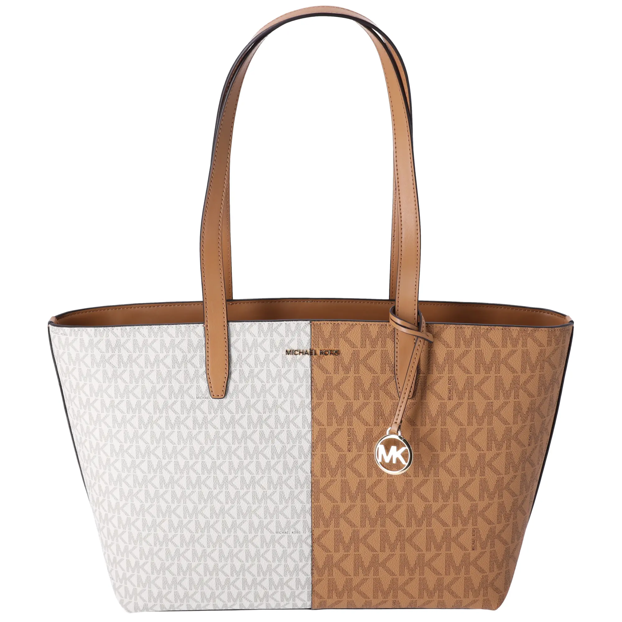 Pre-owned MICHAEL KORS PVC Tote Bags Jet Set Travel Medium Zip Top Tote Deer Multi Vanilla MK Signature