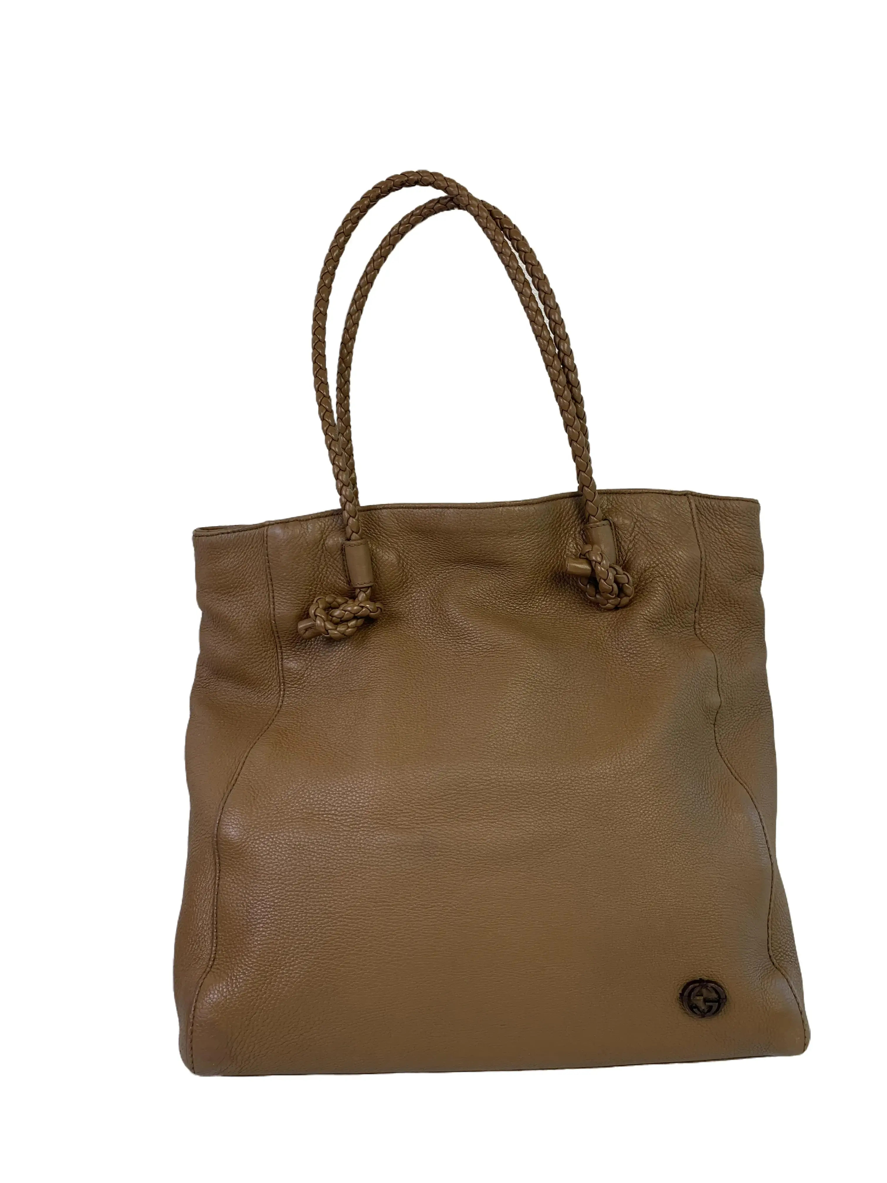 Pre-owned GUCCI Brown Leather Braided Handle Tote Bag/fy07121917/1917