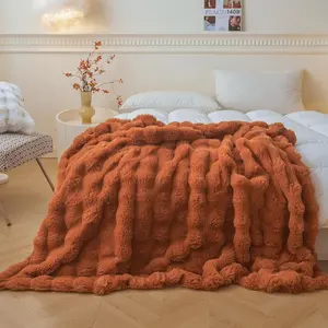 Fluffy Faux   Bubble Throw, Plush Shaggy Blanket for Couch Sofa Chair, Soft Cute Furry Bed Blanket Adults  Teens Girls, Fuzzy Throw for Bedroom Living Room, 50x60, Burnt Orange