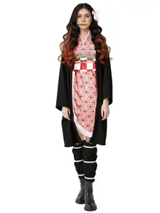 Demon Slayer Nezuko Cosplay Costume with Wig, Slim-Fitting Long Length for Adults, Perfect for Halloween & Anime Events