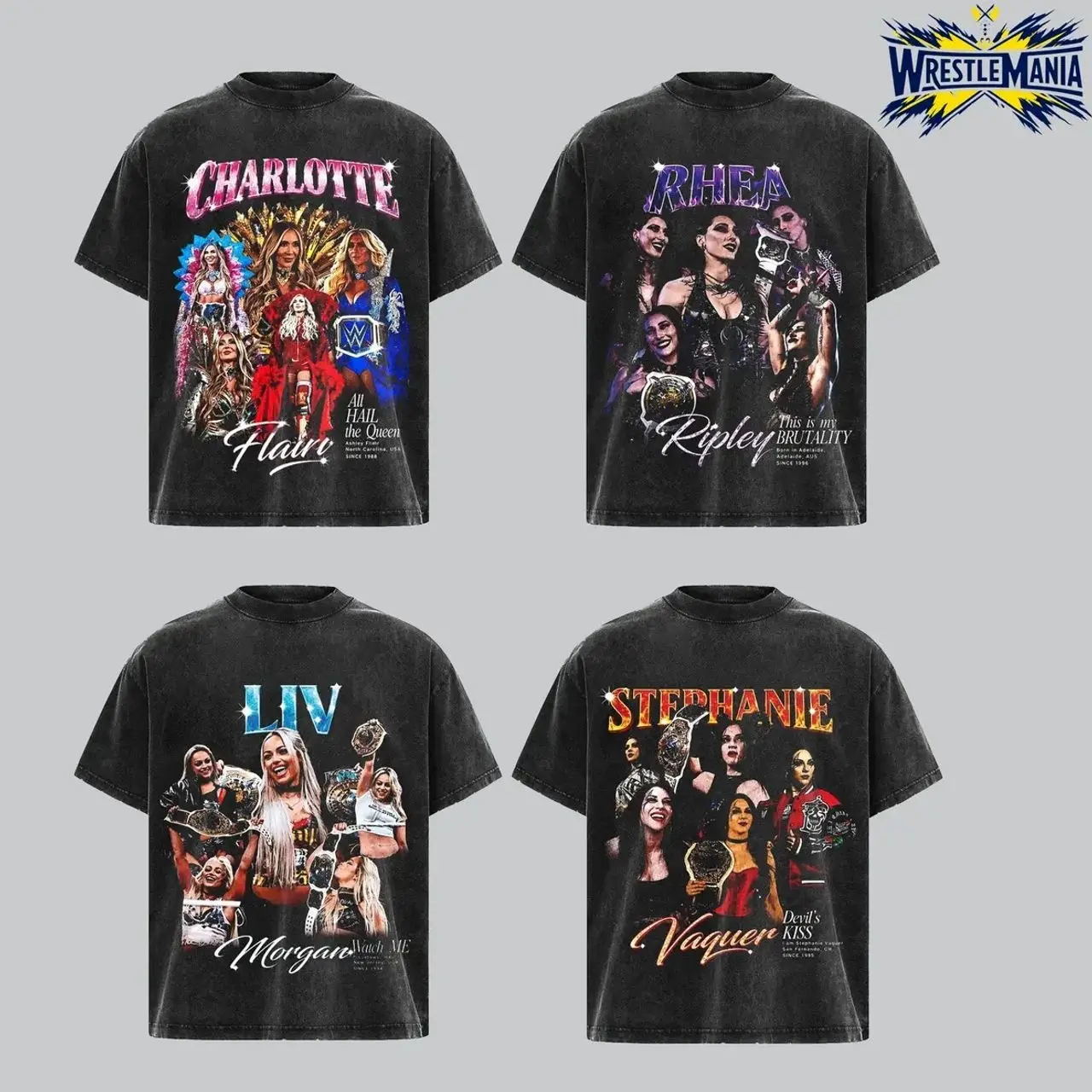 WWE Women Superstars T-Shirt Collection Charlotte Flair Rhea Ripley Liv Morgan Stephanie Vaquer Wrestling Graphic Tee Unisex Streetwear JDC