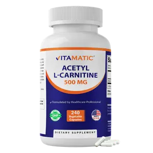 Vitamatic Acetyl L-Carnitine HCL 500mg Vitamin Healthcare Supplement for Brain Health, 240 Vegetarian Capsules - Amino Acid, Non-GMO, Gluten Free, Sugar Free, Made in USA