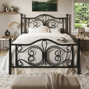 Metal Platform Bed Frame with Classic Headboard & Footboard, Under Bed Storage Space, Sturdy Mattress Foundation, No Box Spring Needed, Easy Assembly, Noise-Free, Heavy Duty Bed Base for Bedroom