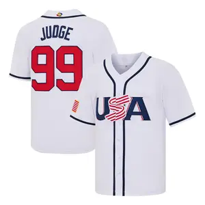 Men’s USA Aaron Judge #99 Derek Jeter #2 Baseball Jersey, Full Print WBC World Classic Fan Shirt, Game Day Sports Button Up Jersey