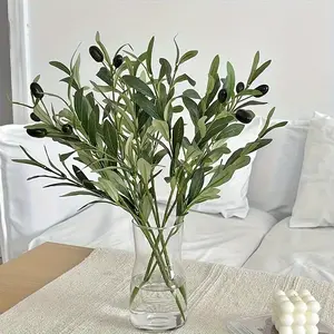 12PCS artificial green olive branches with 4 fruits, fake branches for wedding, home decoration, photography props, floral decoration, faux plants indoor, realistic artificial plants for display