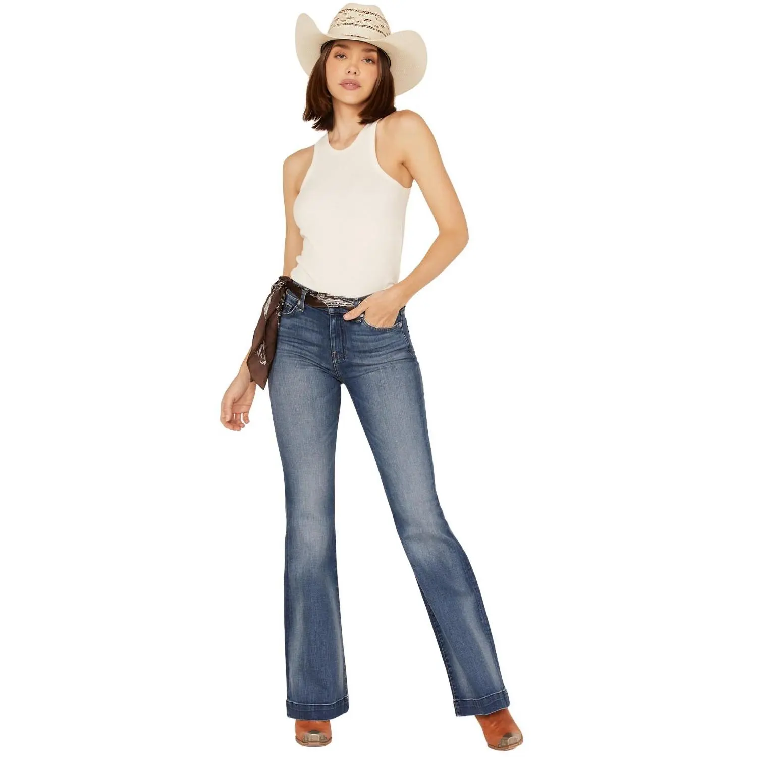 7 For All Mankind Women's Medium Wash Mid Rise Dojo Wide Jeans - 7U45144a-Dlu 7 For All Mankind Women's Medium Wash Mid Rise Dojo Wide Jeans - 7U45144a-Dlu