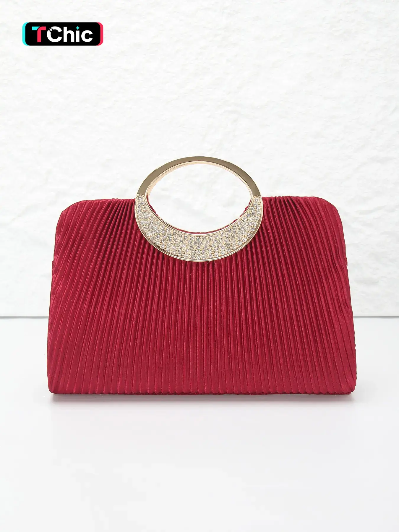 Valentine's Day Women's Evening Clutch, Satin Pleated Clutch Bag, Rhinestone-Embellished Handbag, Includes Shoulder Strap for Crossbody Wear, Magnetic Closure, Perfect for Weddings, Parties, and Banquets