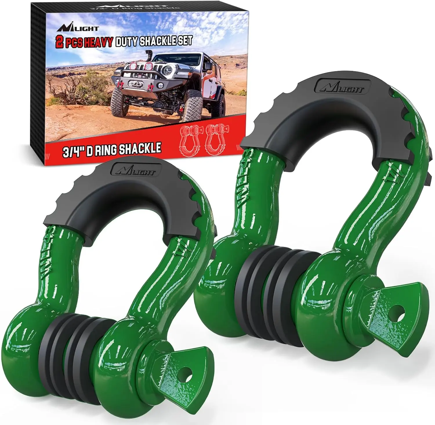 Nilight 2 Pack 3/4" D-Ring Shackle with 7/8" Screw Pin 41,887lbs Break Strength, Heavy Duty Off Road Recovery Shackle with Isolators Washers for Use with Tow Strap, Winch, Off-Road Truck Vehicle, 4.75 Ton Cap