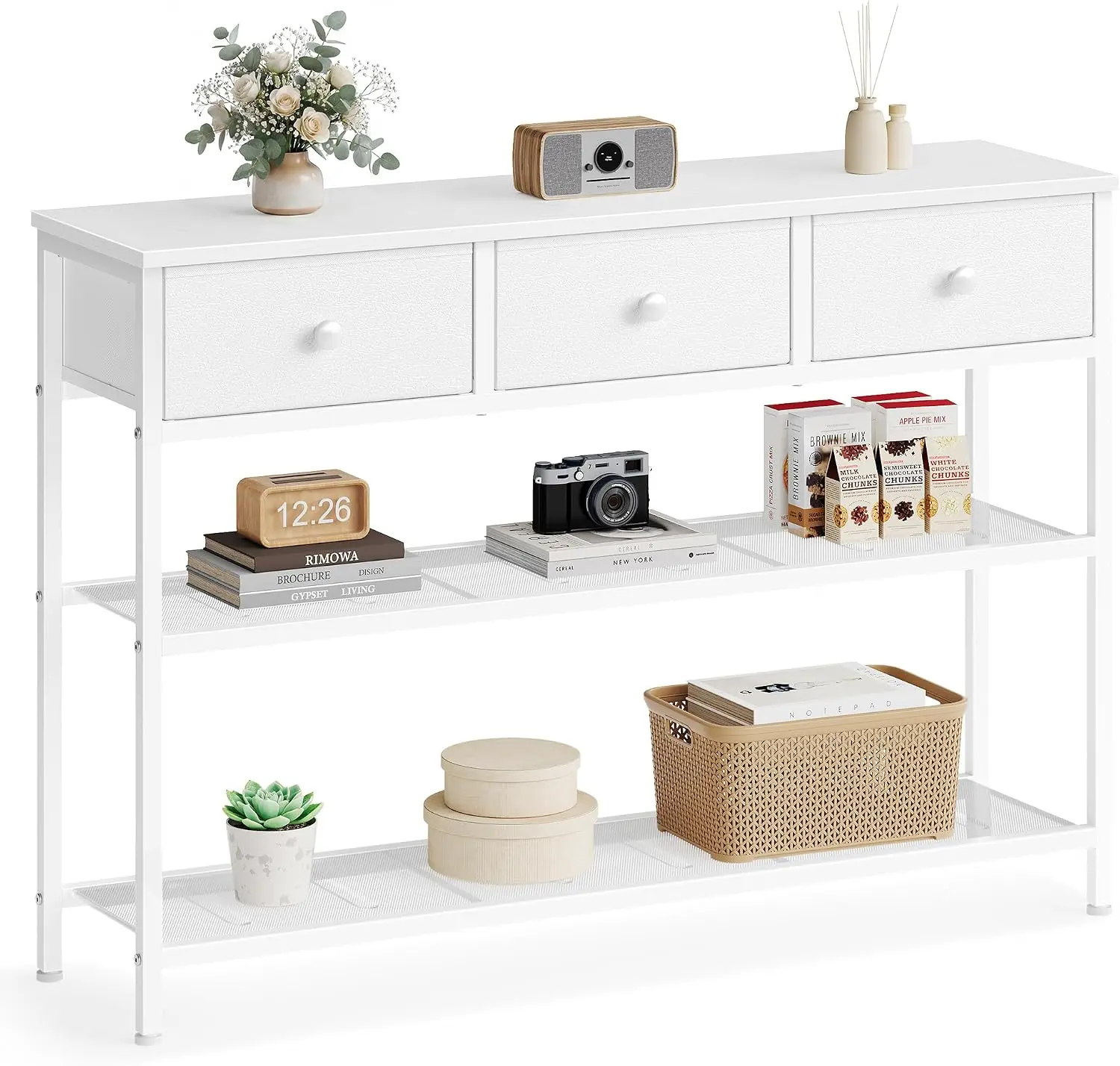 SONGMICS Console Table with Fabric Drawers, Narrow Entryway Furniture Narrow Console Table with Storage