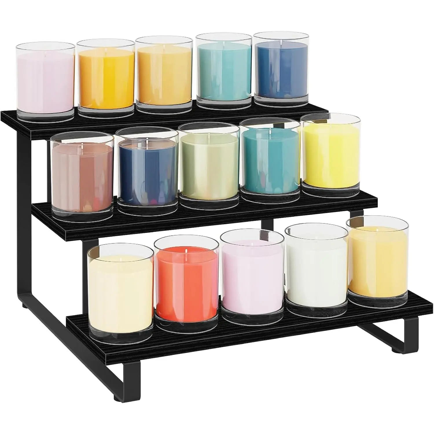 3 Tier Wooden Display Riser Stand, Portable Products Display Shelf, 3 Step Straight Display Rack for Retail Tabletop, Countertop, Craft Shows, Farmers Market, Tradeshows, Vendors, Black