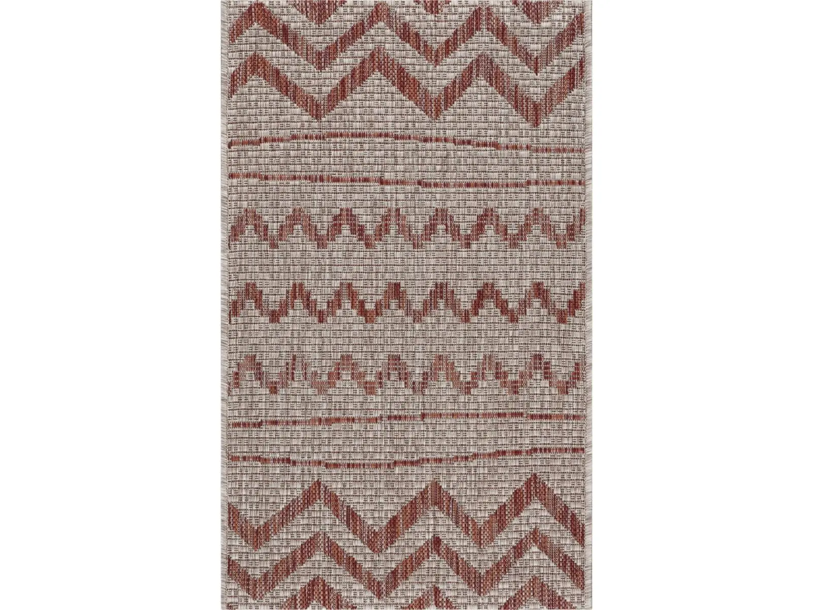 212 MAIN Low Pile Flat Weave Indoor Outdoor Rug, Stain Resistant, Warm Tones, 2x3 ft Beige & Red Zigzag Stripes Scatter Area Rug