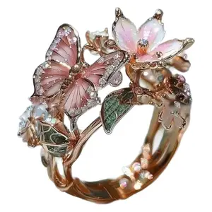 2025 Euro-US Style Decorative Ring Viral Color Drip Band Butterfly/Flower Boutique Design Open Engagement-worthy Finger Accessory Stylish Jewelry Great for Daily Wear Parties Weddings Valentine’s Day Gifts
