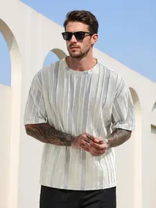 Men's Striped Texture Fabric Short Sleeve T-Shirt, Casual Spring Summer T-Shirt, Men's Fashionable Daily Wear Top