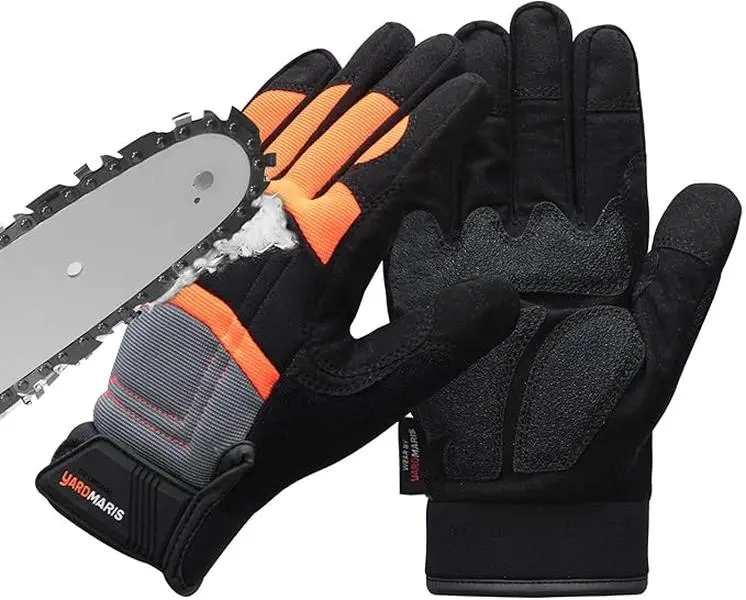 Heavy Duty All Purpose Anti-Cut Chainsaw Gloves, Touchscreen Work Gloves with 12-Layer Protection on Left Hand Back Only, Heavy Duty Gloves