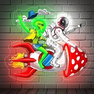 1 PC Wall-Mounted Alien Mushroom Rocket Acrylic Carved Neon Light, Home Lighting, Home Decoration Lamp, USB Powered Dimmable, Perfect for Gifts, Parties, Home Bar, Halloween, Christmas, Neon Lamps, etc.