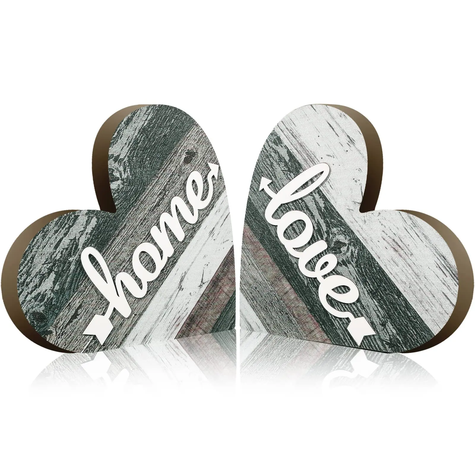 2 Pcs Rustic Table Decorations for Living Room Home Farmhouse Table Centerpieces Small Love Wooden Heart Decor for Dining Room Shelf Housewarming Gifts New House Decoration(Vintage Style)