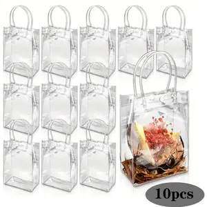 Clear Gift Bag with Handle, 10pcs Reusable Gift Bag, Gift Wrapping Supplies for Wedding Birthday Party, Party Favor