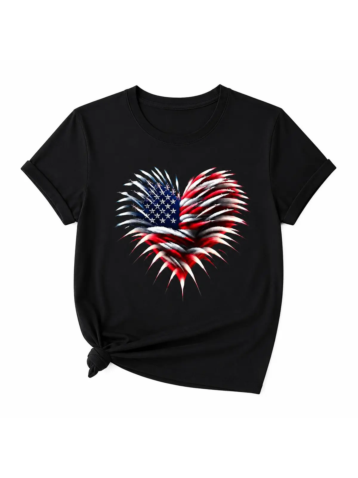 Premium Soft Cotton Unisex 4th of July American Flag Heart Crew Neck Graphic Print Top Summer Wins Birthday Gift Casual Summer Daily Tee DealsForYouDays summerwins summervibes Blue Fit Black Breathable Womenswear Shortsleeve Outdoor Red