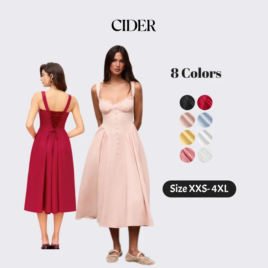 Cider Women's Vintage Formal Cotton Blend Maxi Dress - Chic Elegant Fitted, U-Neck, Back Lace-Up, Sleeveless, Graceful Drape, 0Xl - 12/14, 2Xl - 20/22