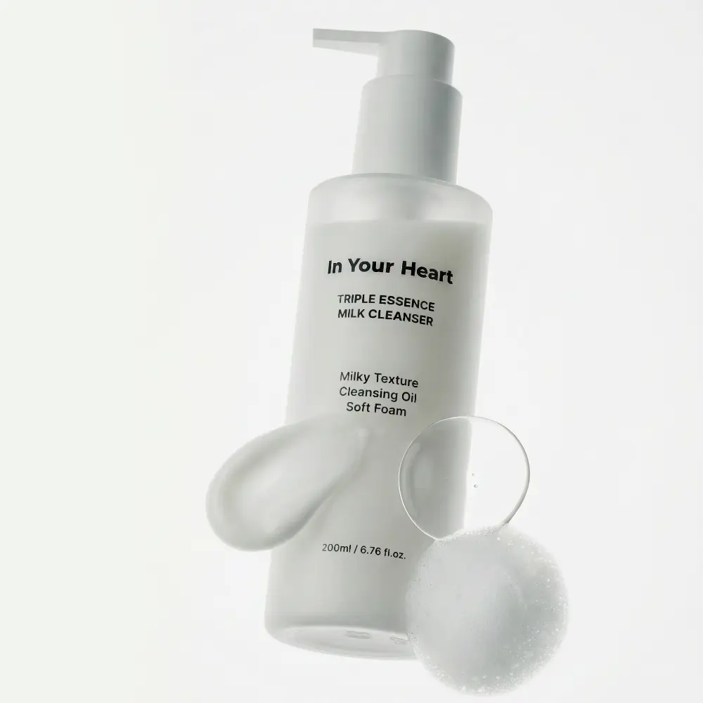 In Your Heart Triple Essence Milk Cleanser (200ml) | 3-in-1 Milk-to-Oil Foaming Cleanser | Hydrating Makeup Remover | Korean Facial Cleanser Daily Gentle