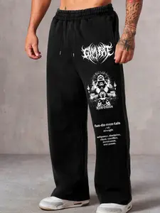 Dark Metal Gym Rat Graphic Wide Leg Sweatpants - High-Waist Loose Fit Joggers with Ritual Gorilla Design, Aesthetic Streetwear Pump Cover for Training and Casual Wear