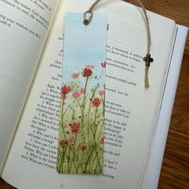 Hand-Painted Watercolor Bookmark - Original, 1-of-a-Kind Office Stationery for Book Indexing & Page Marking