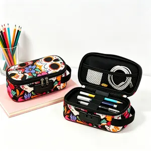 Skull Pencil Case with Zipper Compartments, Large Capacity Multipurpose Pen Bag Pouch for School Supplies, Spooky Aesthetic Makeup Cosmetic Travel Organizer for Teen Girls Boys Resealable