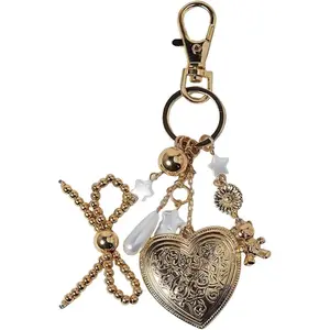 ChicBloom B Cute Heart Keychain Bear Bow Keychain Gold Bag Charms for Handbags Purse Charms Y2K Star Accessories Gifts for Women