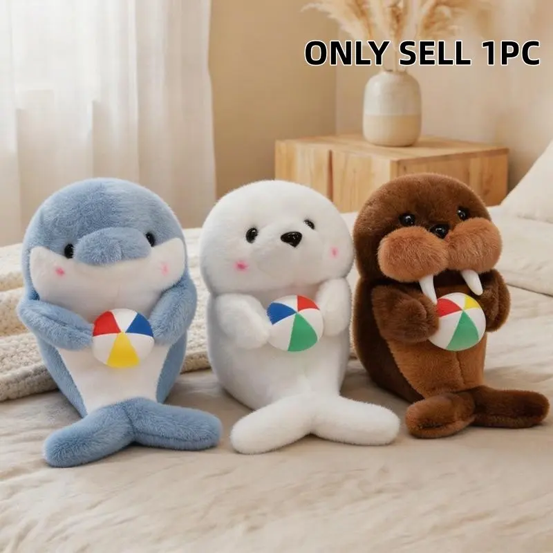 Ocean Animals Plush Toys, Dolphin, Seal & Walrus Stuffed Animals with Beach Ball, Kawaii Stuffed Animals, Huggable Stuffed Animal, Cute Soft Plushies for Kids, Perfect Gift for Children, Cute Animal Design