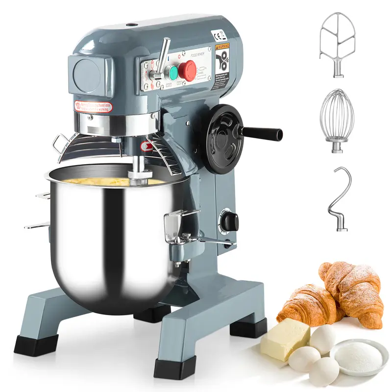 Towallmark Commercial Food Mixer, Commercial Mixer 20QT 1250W with Stainless Steel Bowl, 105/180/408RPM 3 Speed Heavy Duty Stand Food Mixer Commercial for Bakery Pizzeria Restaurant