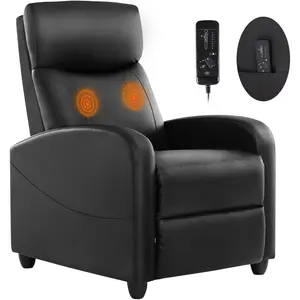 Massage Recliner Chair for Adults, Adjustable Home Theater Seating with Lumbar Support for Living Room, Modern Fabric Reclining, Black