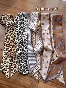 6pcs Women's Vintage Leopard Print Hair Scarves Set, Geometric Scarf, Fashionable Multifunctional Headbands, Stylish Accessories for All Seasons