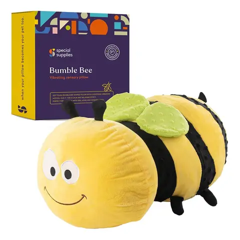 Special Supplies Bumble Bee Vibrating Sensory Pillow Ultra Soft Velvet Surface Textured Bumps Comfortable for Kids & Adults 12x12x5 inch Calming Relaxation Therapy Pillow