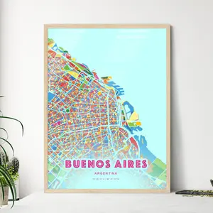 Buenos Aires Argentina Crazy Colorful Art Map Customizable Poster Print Unique Wall Decor Personalized Gift