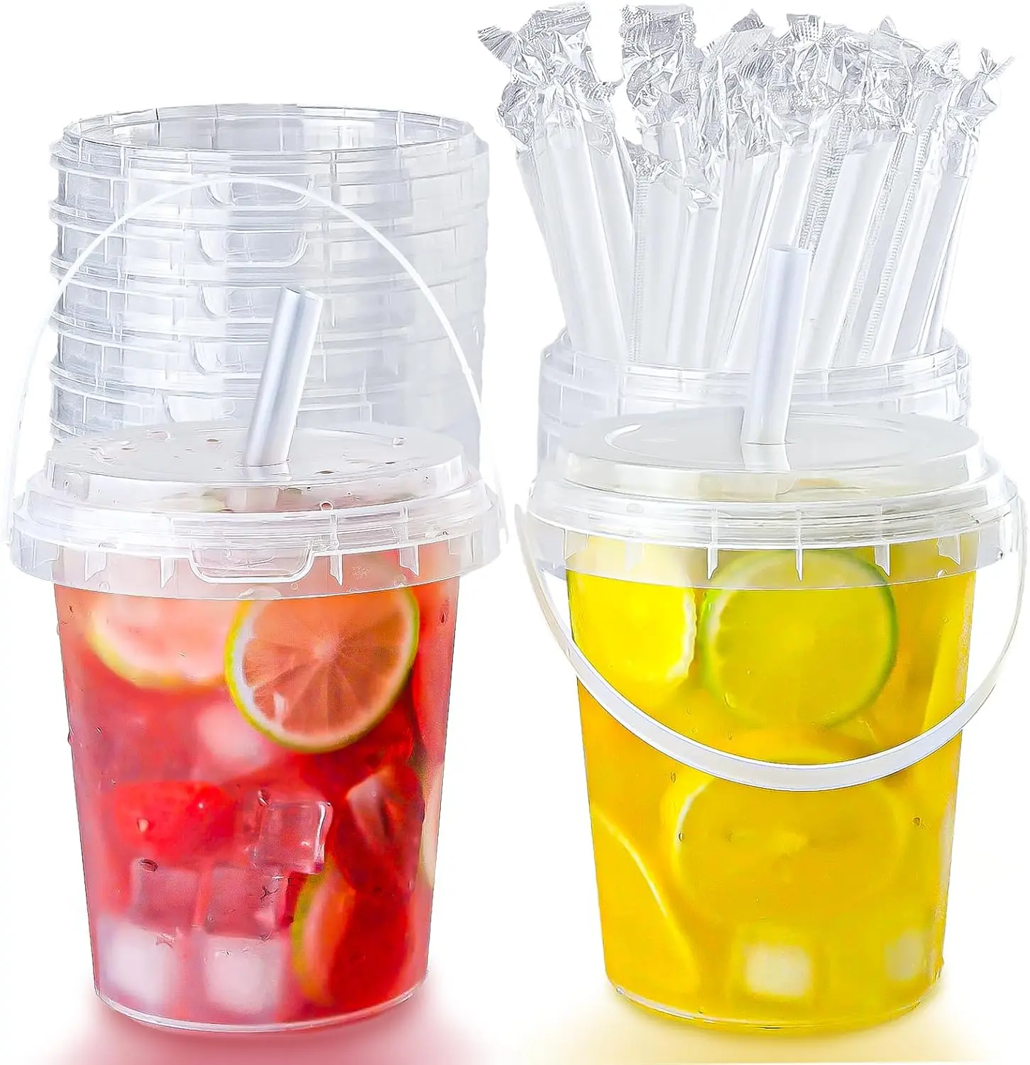 15-Set Disposable Plastic Cups with Lids and Straws, 34oz Reusable Cups for Outdoor Travel, Pool Party & Picnic Supplies