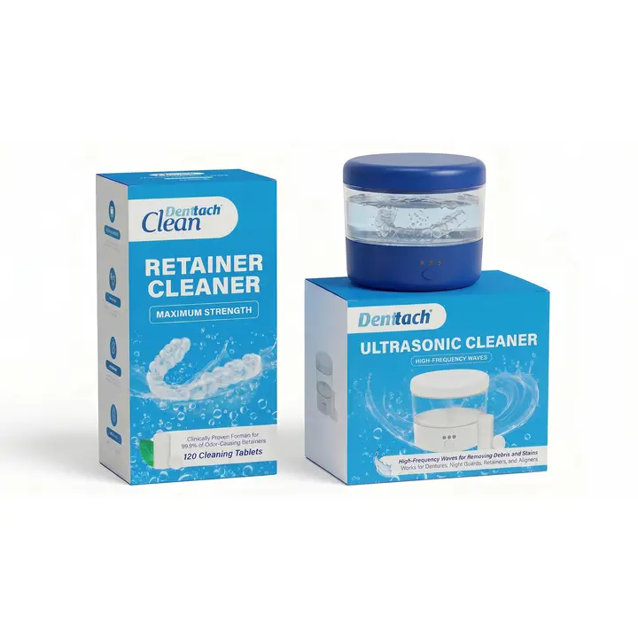 Denttach Clean + Ultrasonic Cleaner- for the ultimate power cleaning for Retainers Aligners and MouthGuards