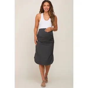 Charcoal Ruched Slit Maternity Skirt