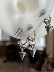 Gothic Hip Hop Punk Rock Dark Style Spiky Earrings, High Quality Earrings, Titanium Steel Cone Pendant, Spiral Pierced Studs, Unisex Daily Wear Jewelry