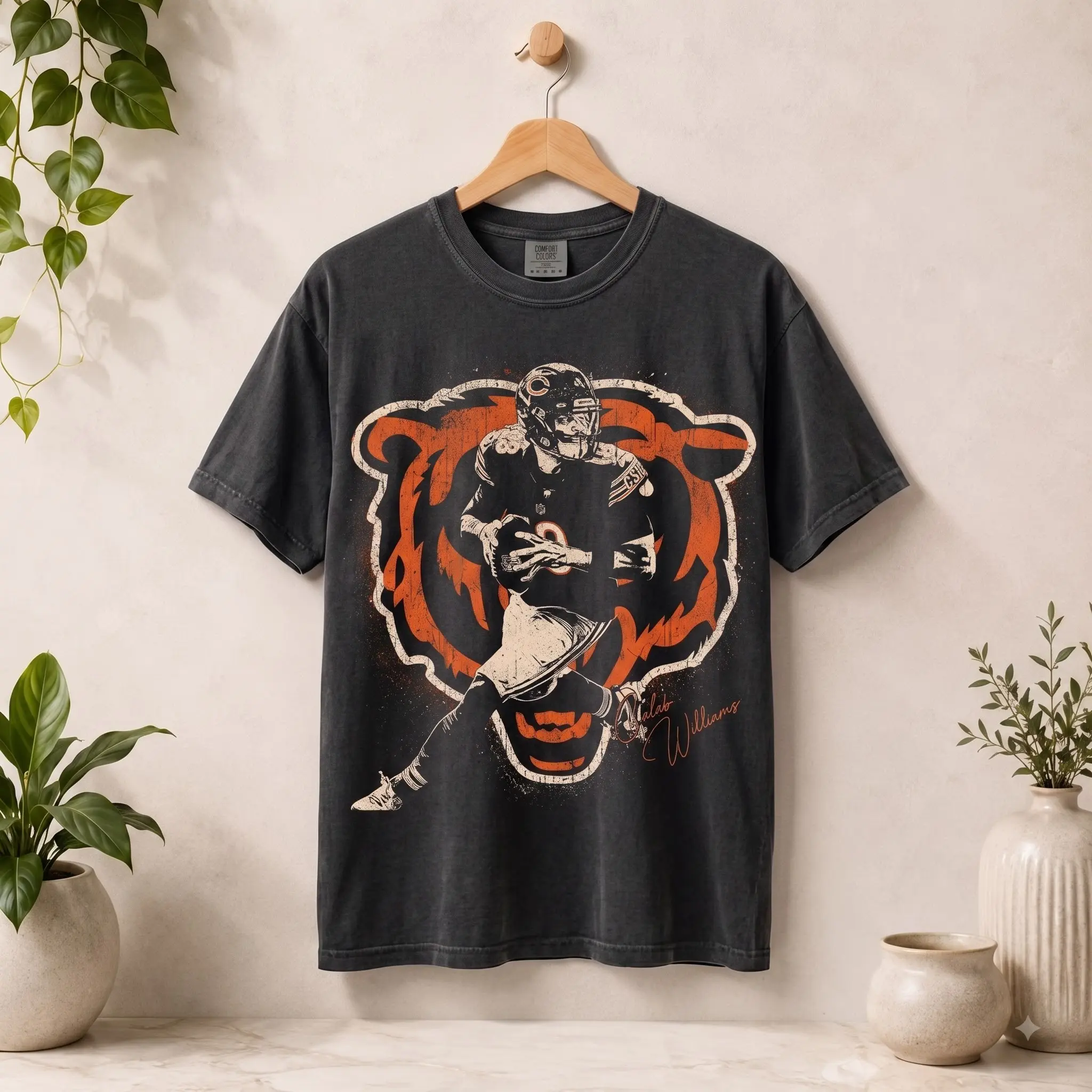 Caleb Williams Vintage Bear Logo Graphic Football T-Shirt, Comfort Colors T-Shirt Fan Gift Tee