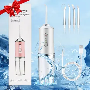 4-Pack Electric Water Flosser with Smart Chip, Portable Oral Irrigator with Detachable Water Tank, USB my smile portable water floss White