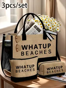 A women's beach tote bag, canvas beach bag, Stylish Tote Bag, suitable for weddings, birthdays, holidays, and other occasions, it's a perfect gift for women, back-to-school season, with a large capacity, ideal as a travel handbag